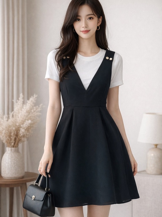 Ella Dresses & Skirts - Puella Black V-Neck Sleeveless Mini Dress with Button-Straps size M